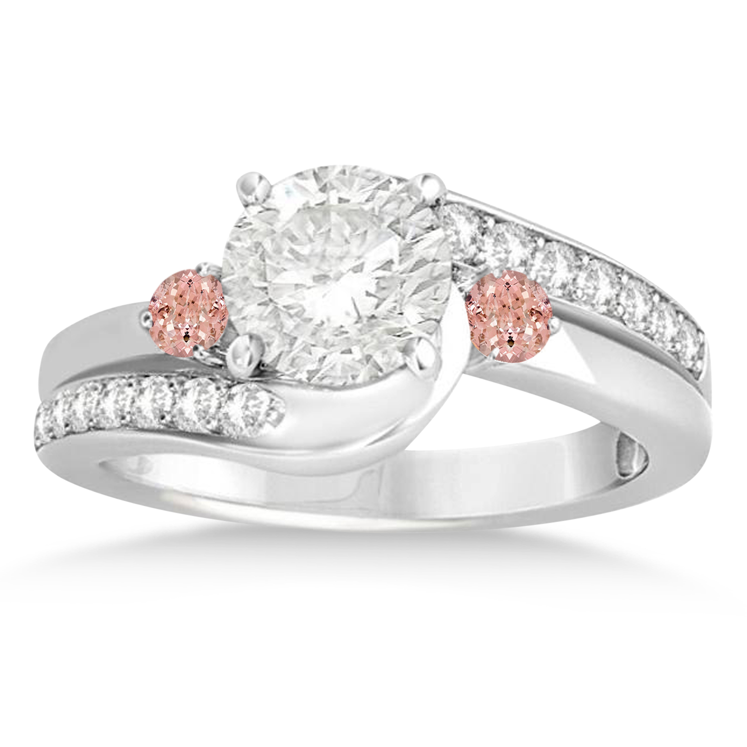 Morganite & Diamond Swirl Engagement Ring & Band Bridal Set Palladium 0.58ct