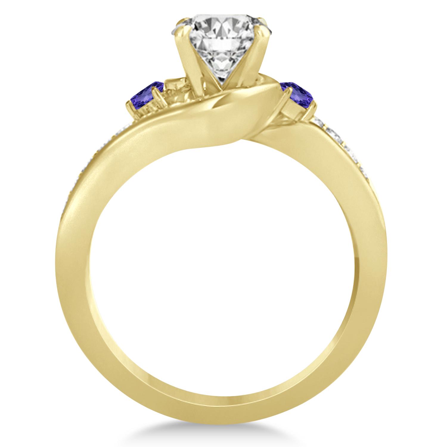 Tanzanite & Diamond Swirl Engagement Ring & Band Bridal Set 14k Yellow Gold 0.58ct