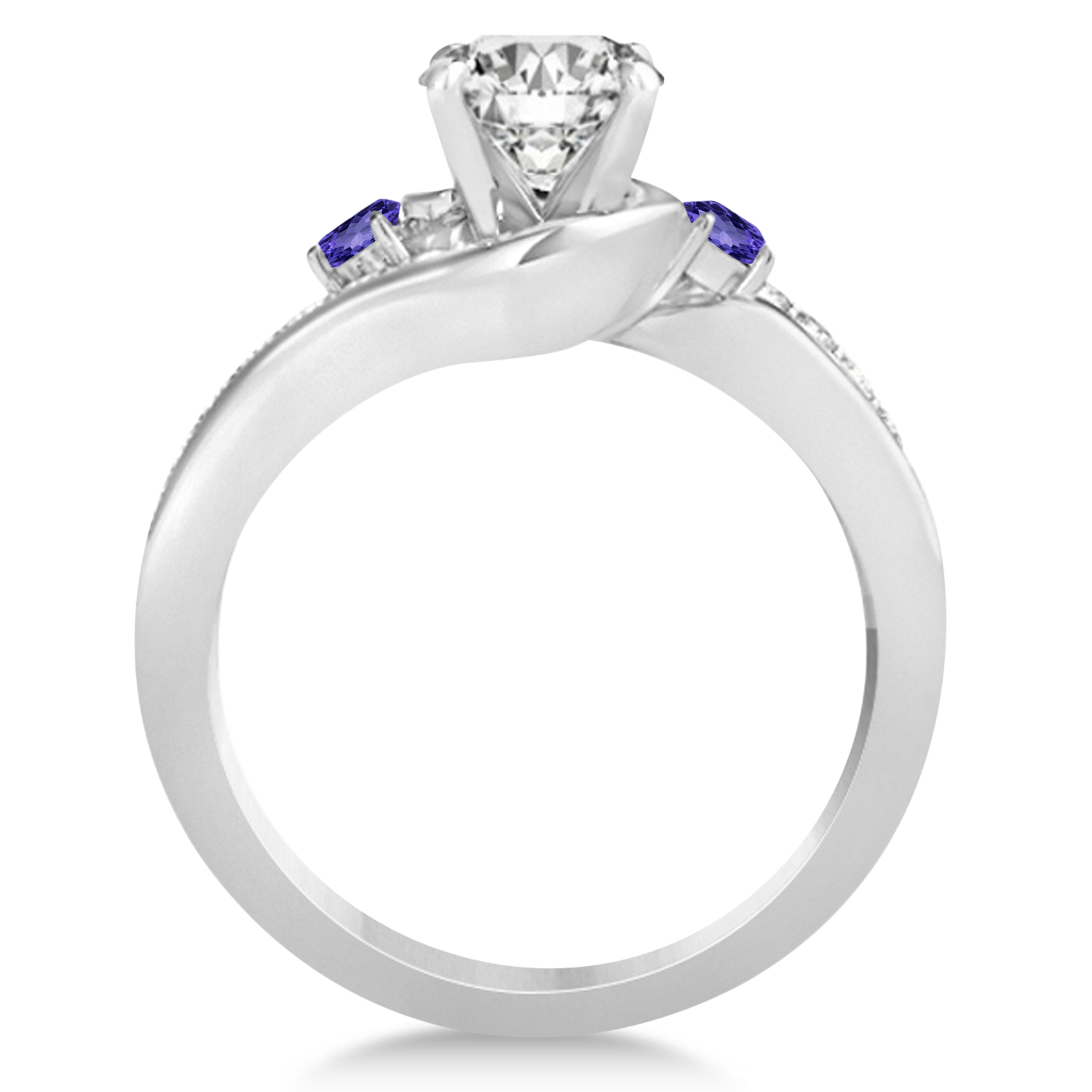 Tanzanite & Diamond Swirl Engagement Ring & Band Bridal Set Palladium 0.58ct