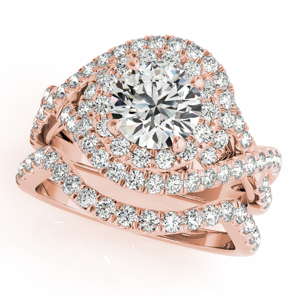 Infinity Diamond Halo Ring & Curved Band Bridal Set 14k R. Gold (1.83ct)