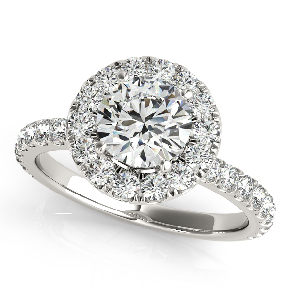 French Pave Halo Diamond Bridal Ring Set Palladium (1.95ct)