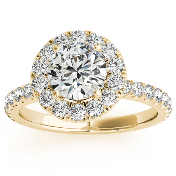 French Pave Halo Diamond Bridal Ring Set 14k Yellow Gold (1.20ct)