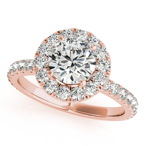 French Pave Halo Diamond Bridal Ring Set 18k Rose Gold (3.25ct)