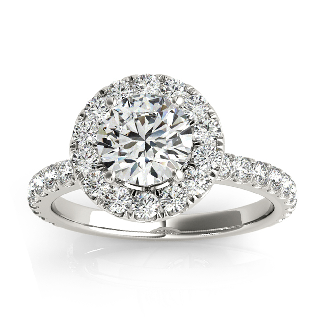 French Pave Halo Diamond Bridal Ring Set Palladium (1.20ct)