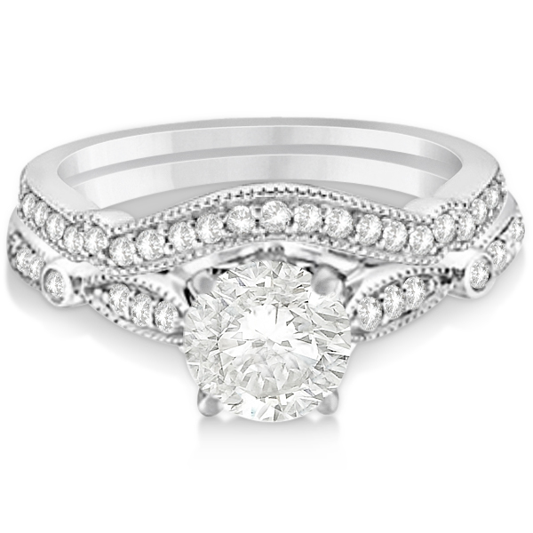 Marquise & Dot Diamond Vintage Bridal Set in 14k White Gold (0.29ct)