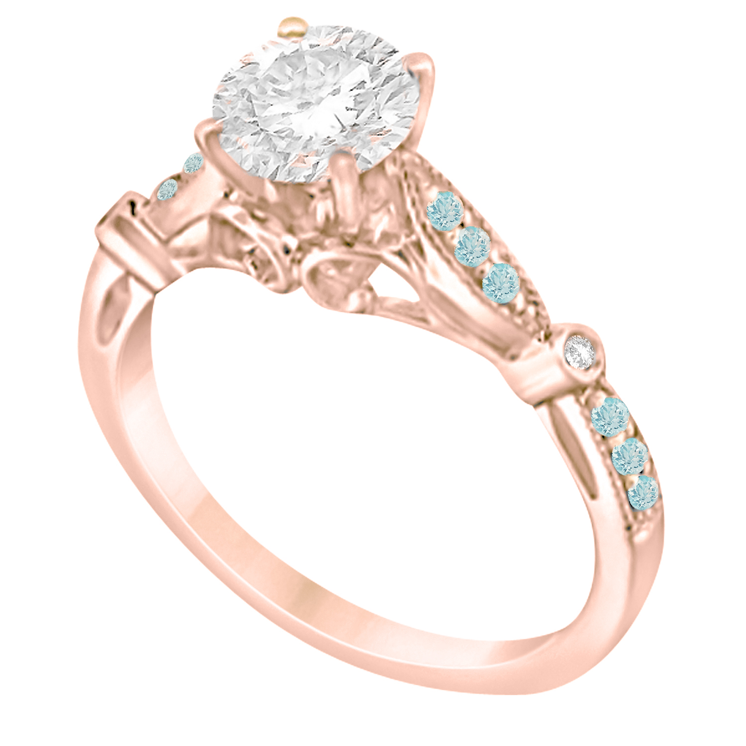 Marquise & Dot Aquamarine Vintage Bridal Set in 14k Rose Gold (0.29ct)
