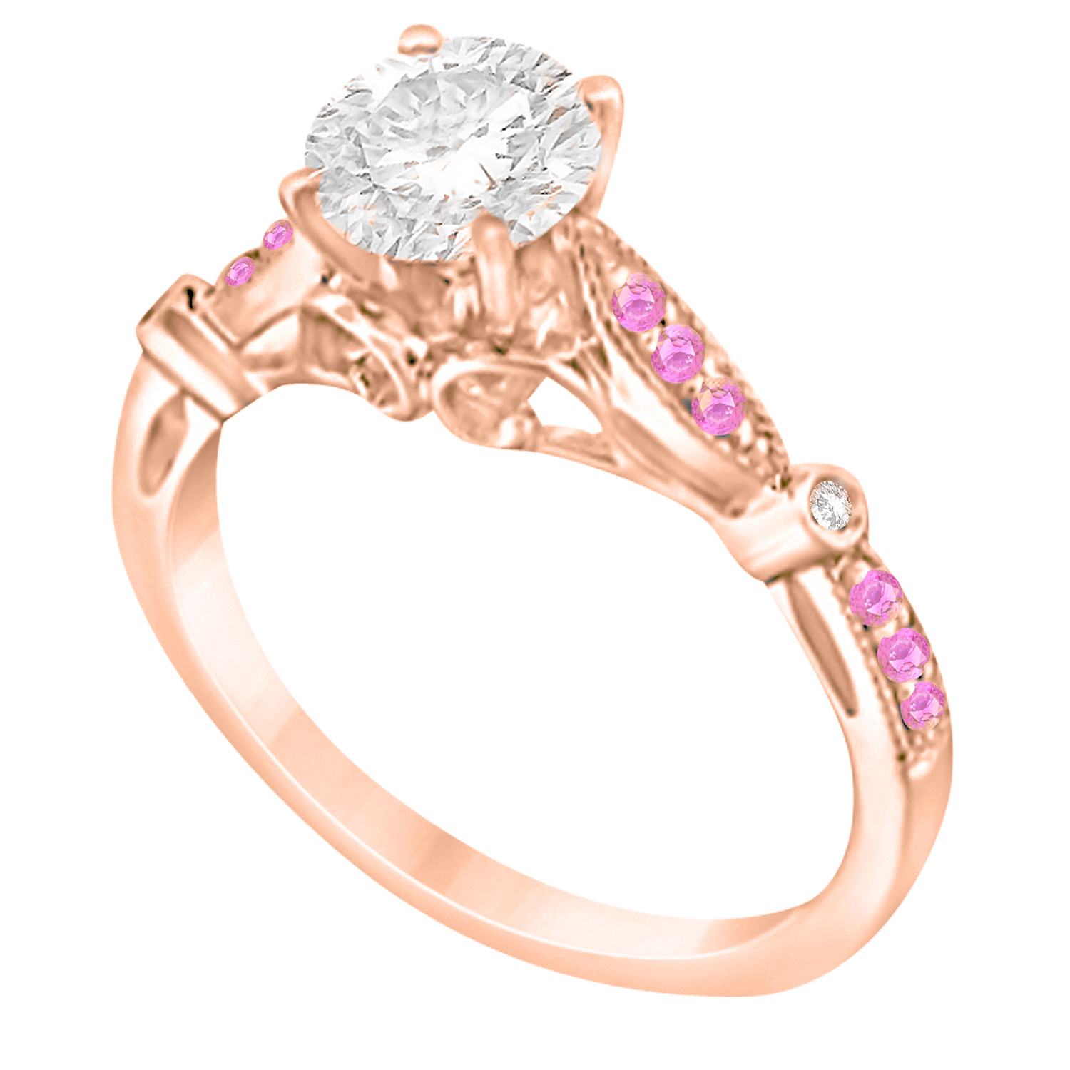 Marquise & Dot Pink Sapphire Vintage Bridal Set in 14k Rose Gold (0.29ct)