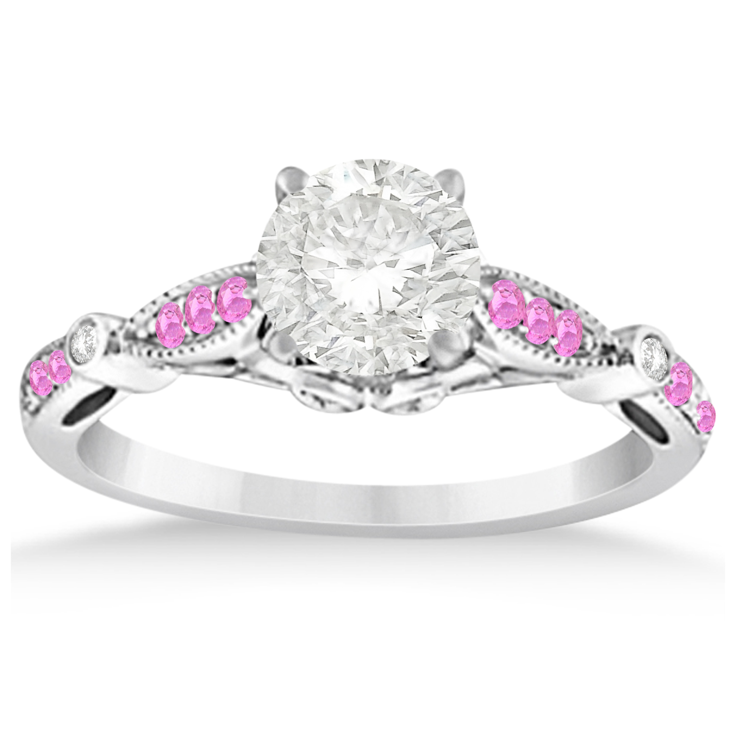 Marquise & Dot Pink Sapphire Vintage Bridal Set in 14k White Gold (0.29ct)