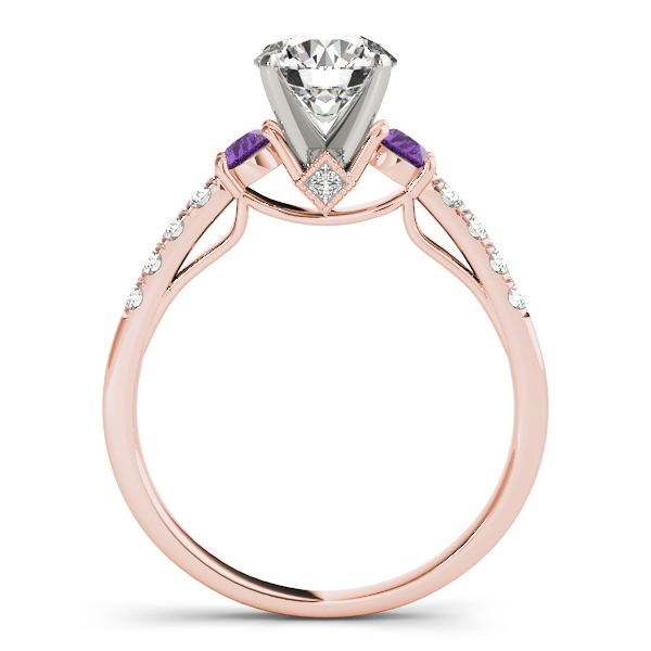 Diamond & Amethyst Three Stone Engagement Ring 18k Rose Gold (0.43ct)