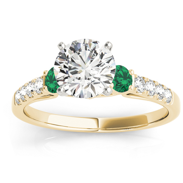 Diamond & Emerald Three Stone Engagement Ring 18k Yellow Gold (0.43ct)