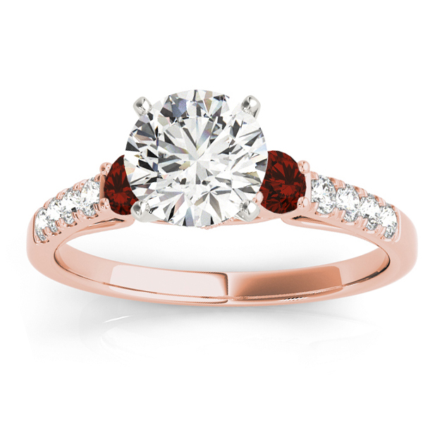Diamond & Garnet Three Stone Engagement Ring 14k Rose Gold (0.43ct)