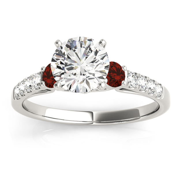 Diamond & Garnet Three Stone Engagement Ring 18k White Gold (0.43ct)