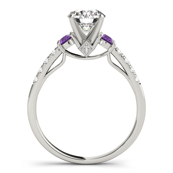Diamond & Amethyst Three Stone Bridal Set Ring Setting Palladium (0.55ct)