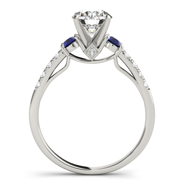 Diamond & Blue Sapphire Three Stone Bridal Set Ring 14k White Gold (0.55ct)