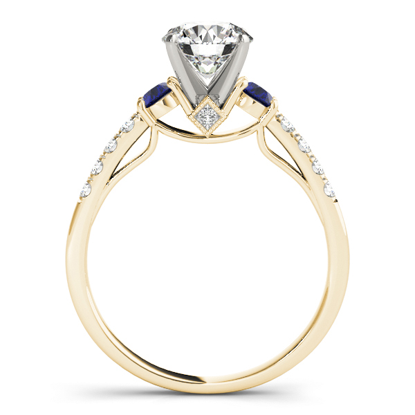 Diamond & Blue Sapphire Three Stone Bridal Set Ring 14k Yellow Gold (0.55ct)