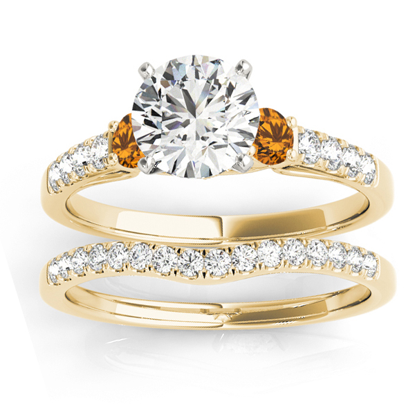 Diamond & Citrine Three Stone Bridal Set Ring 18k Yellow Gold (0.55ct)