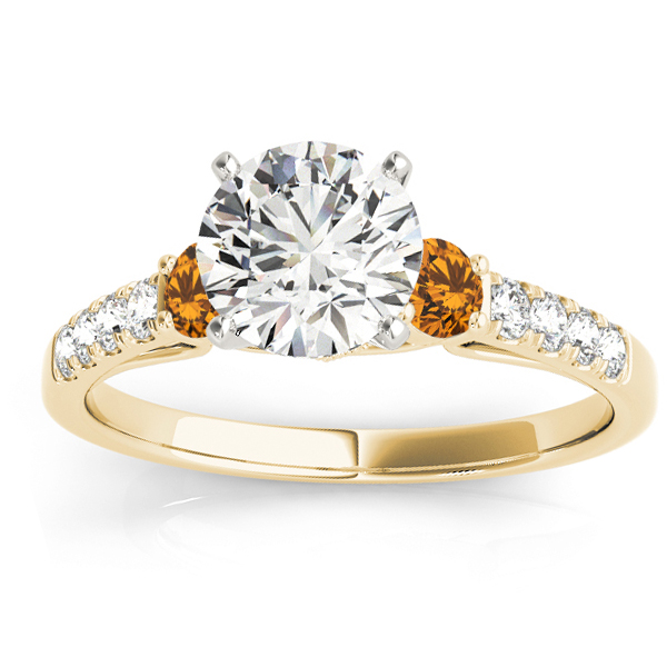Diamond & Citrine Three Stone Bridal Set Ring 18k Yellow Gold (0.55ct)