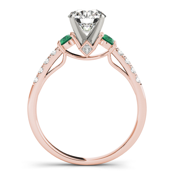 Diamond & Emerald Three Stone Bridal Set Ring 18k Rose Gold (0.55ct)