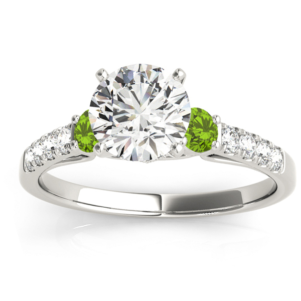 Diamond & Peridot Three Stone Bridal Set Ring 14k White Gold (0.55ct)