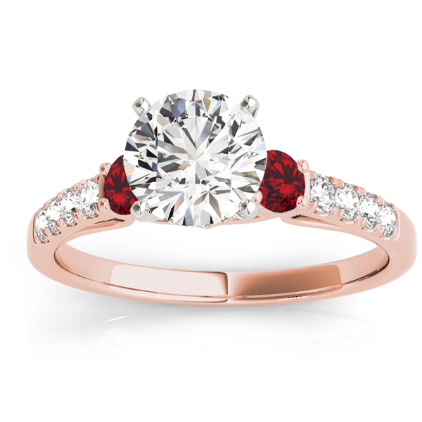 Diamond & Ruby Three Stone Bridal Set Ring 18k Rose Gold (0.55ct)