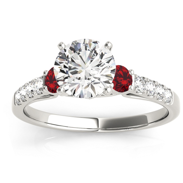 Diamond & Ruby Three Stone Bridal Set Ring Setting Platinum (0.55ct)