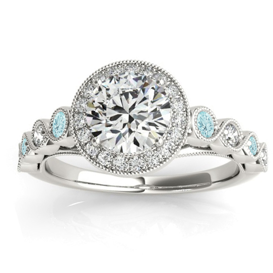 Aquamarine & Diamond Halo Engagement Ring Platinum (0.36ct)