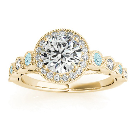 Aquamarine & Diamond Halo Bridal Set Setting 18K Yellow Gold (0.54ct)