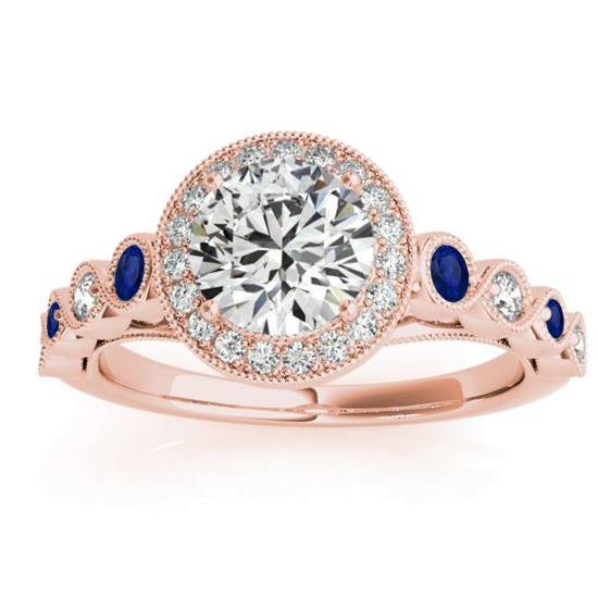 Blue Sapphire & Diamond Halo Bridal Set 14K Rose Gold (0.54ct)