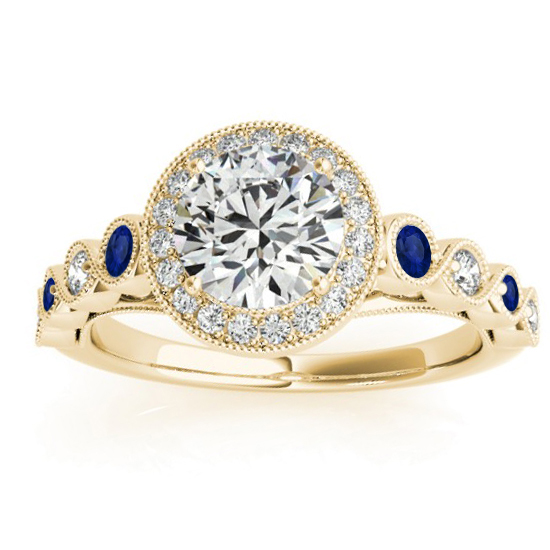Blue Sapphire & Diamond Halo Bridal Set 18K Yellow Gold (0.54ct)