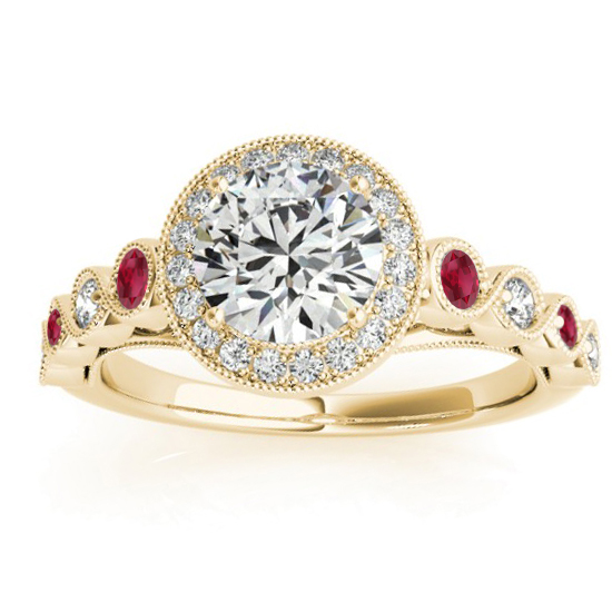 Ruby & Diamond Halo Bridal Set Setting 14K Yellow Gold (0.54ct)