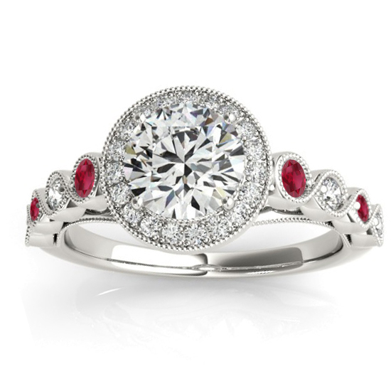 Ruby & Diamond Halo Bridal Set Setting Palladium (0.54ct)