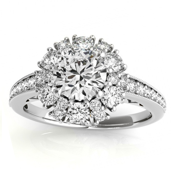 Diamond Halo Round Engagement Ring Setting 18k White Gold (1.01ct)