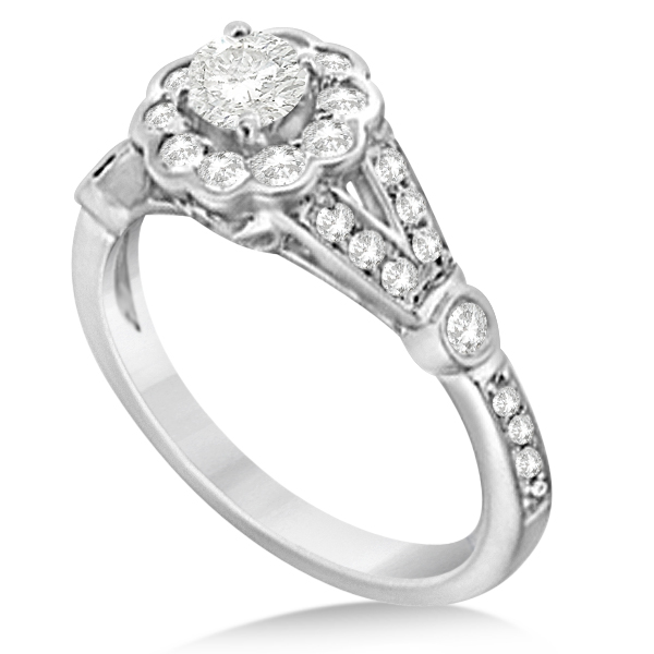 Halo Diamond Flower Engagement Ring Setting 14k White Gold 0.50ct NG186