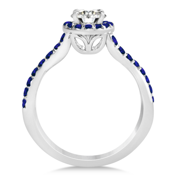 Twisted Halo Blue Sapphire Engagement Ring Setting 14k W Gold 0.30ct
