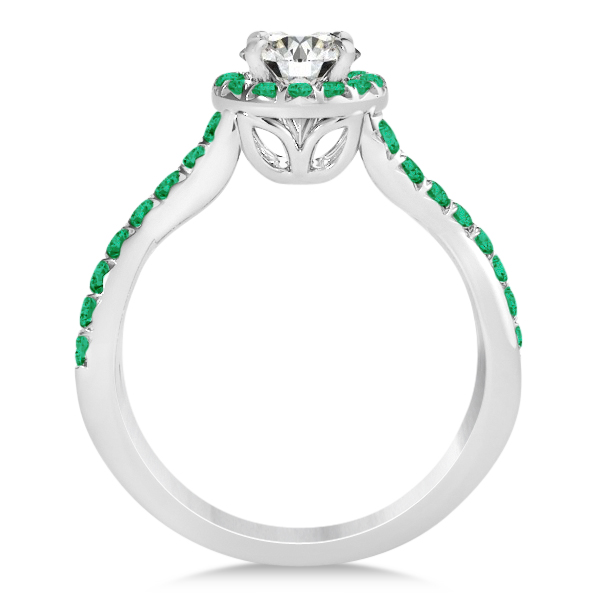 Twisted Shank Halo Emerald Engagement Ring Setting 14k W Gold 0.30ct