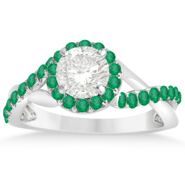 Twisted Shank Shank Halo Emerald Bridal Set Setting 14k W Gold 0.50ct