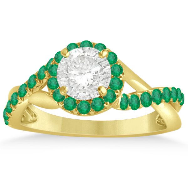 Twisted Shank Shank Halo Emerald Bridal Set Setting 14k Y. Gold 0.50ct