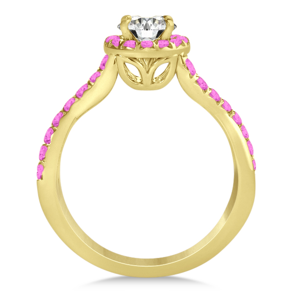 Twisted Shank Halo Pink Sapphire Bridal Set Setting 14k Y. Gold 0.50ct