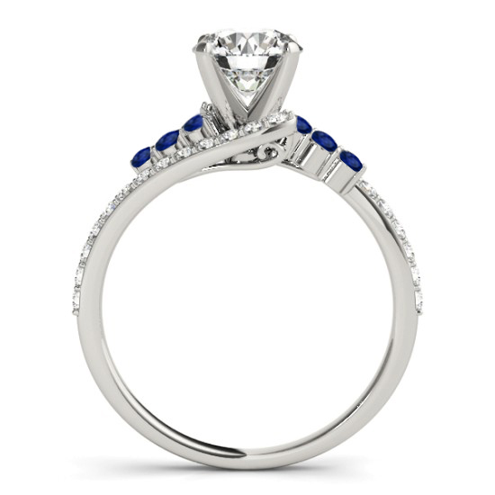 Diamond & Blue Sapphire Bypass Engagement Ring 18k White Gold (0.45ct)