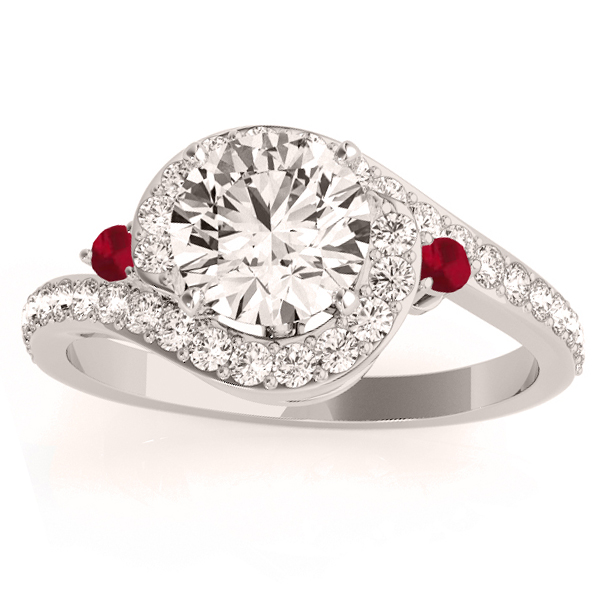 Halo Swirl Ruby & Diamond Engagement Ring Palladium (0.48ct)
