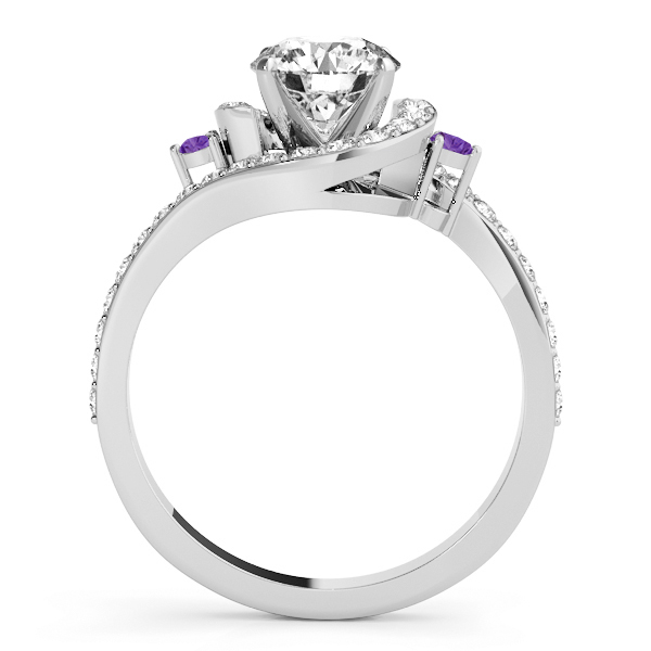 Halo Swirl Amethyst & Diamond Bridal Set 14k White Gold (0.77ct)