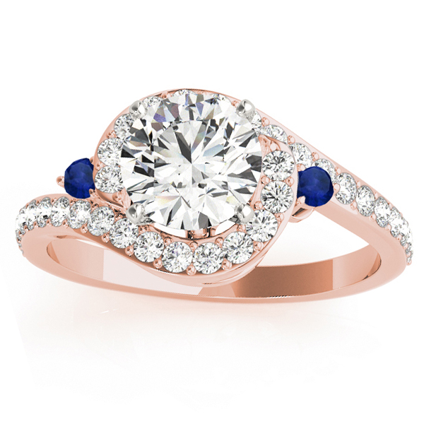 Halo Swirl Sapphire & Diamond Bridal Set 14k Rose Gold (0.77ct)