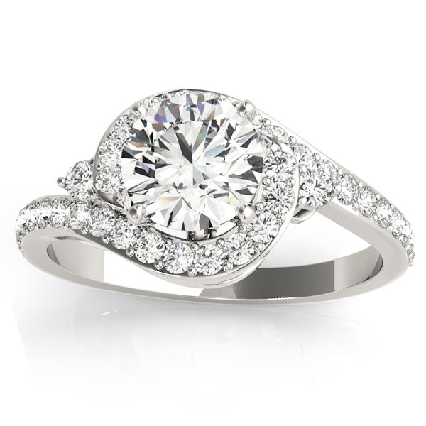 Diamond Halo Swirl Bridal Set Setting 14k White Gold (0.77ct