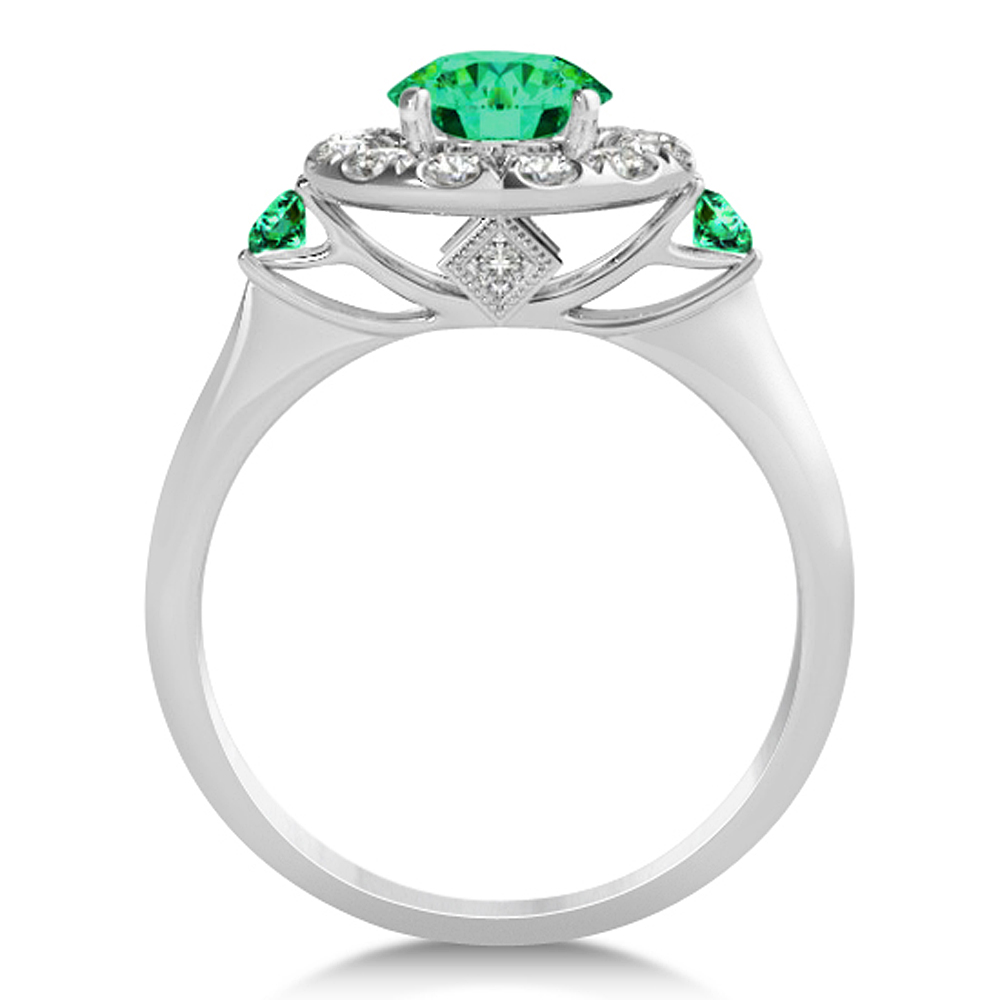 Emerald & Diamond Halo Engagement Ring 14k White Gold (1.50ct)