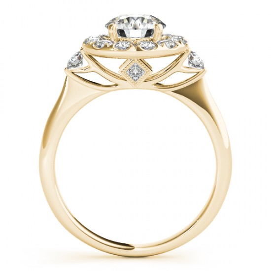Circle Halo Diamond Bridal Set Ring & Band 14k Yellow Gold 0.60ct