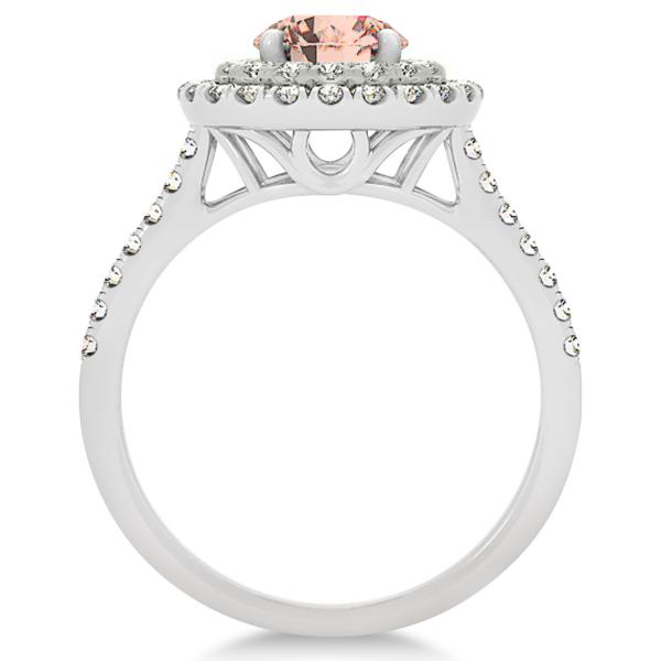 Double Halo Round Morganite Engagement Ring 14k White Gold (1.42ct)