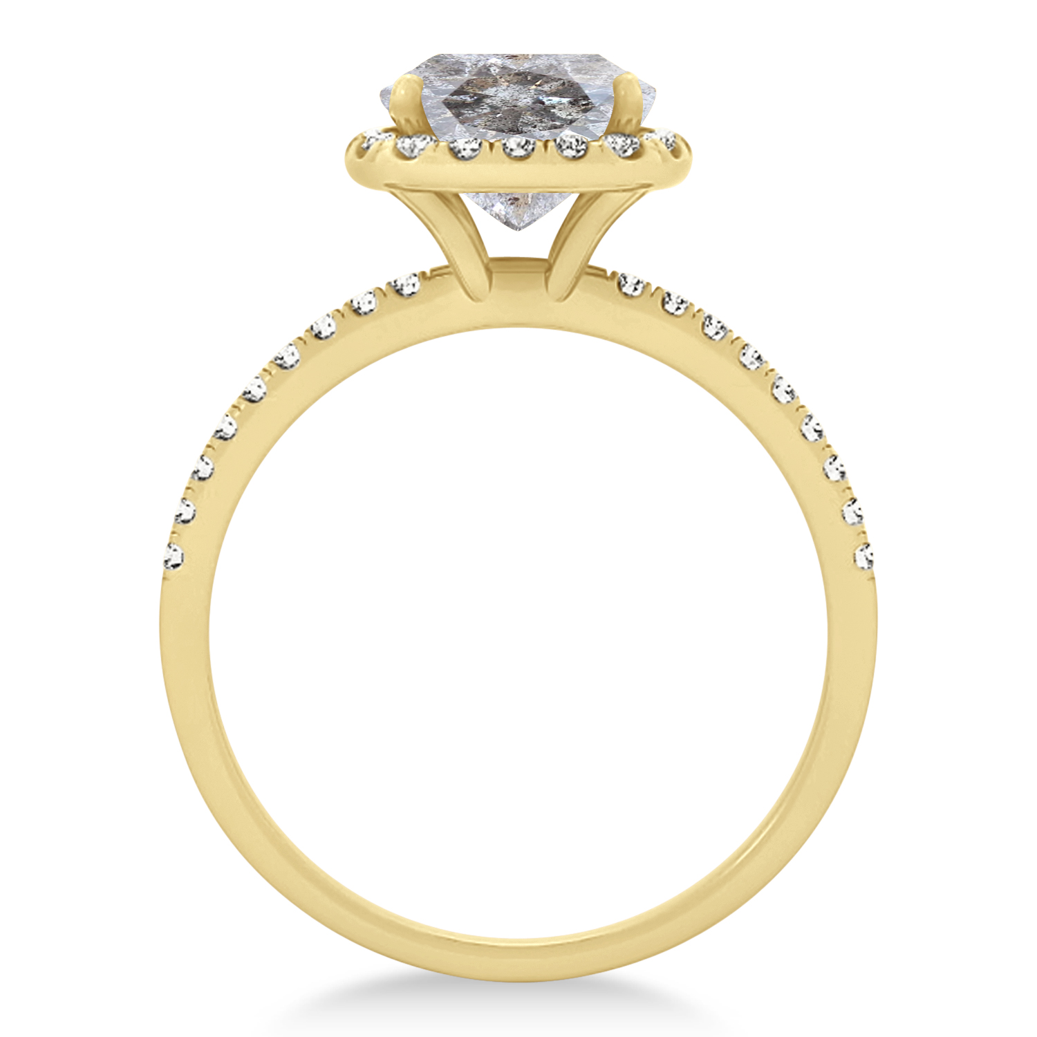 Cushion Salt & Pepper Diamond Halo Engagement Ring French Pave 14k Y. Gold 1.58ct