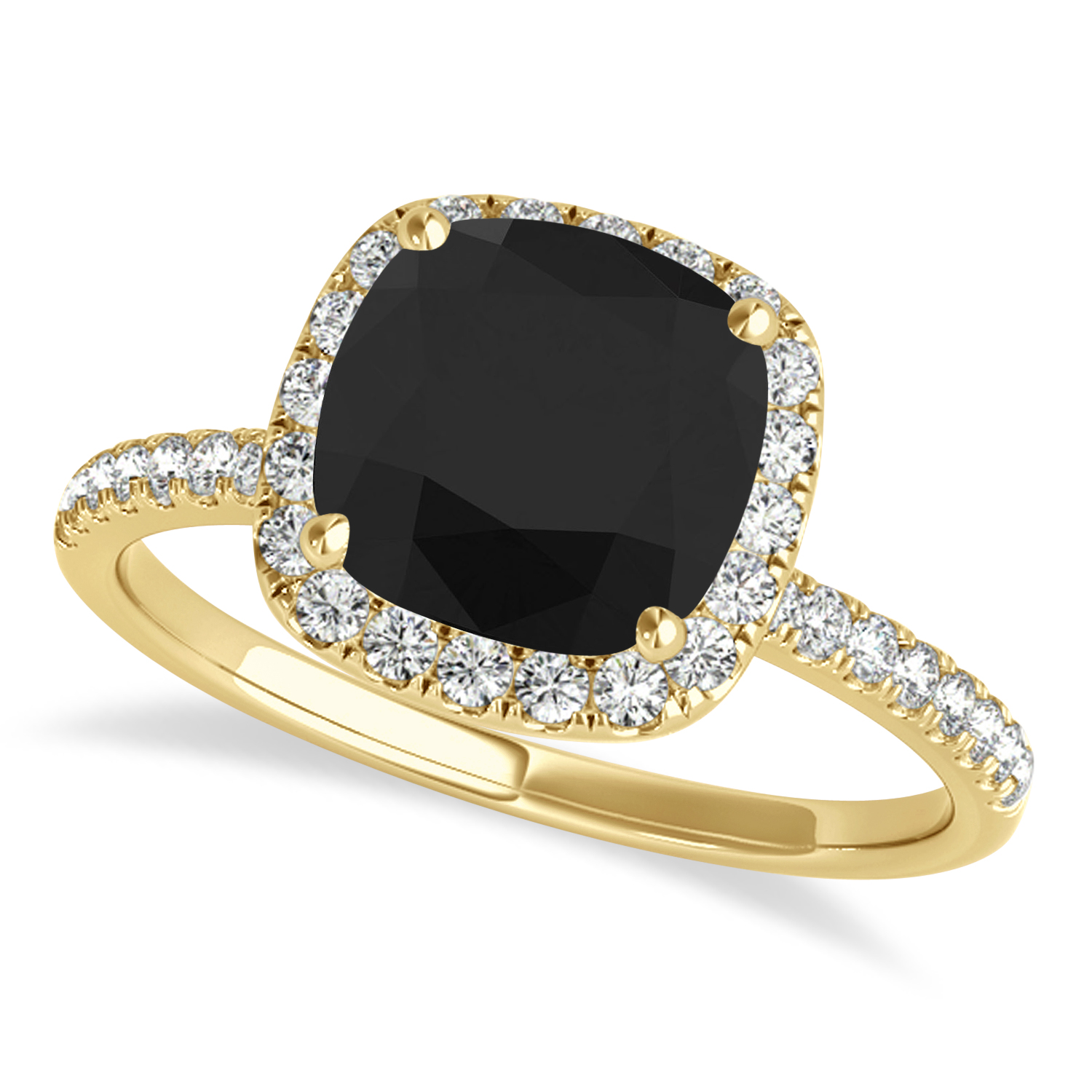 Cushion Black Diamond Halo Engagement Ring French Pave 14k Y. Gold 0.70ct