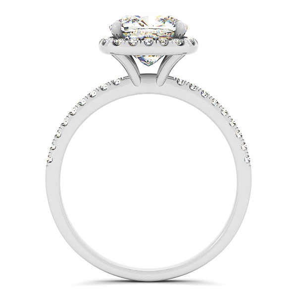 Cushion Moissanite & Diamond Halo Engagement Ring French Pave 14k W. Gold 1.58ct