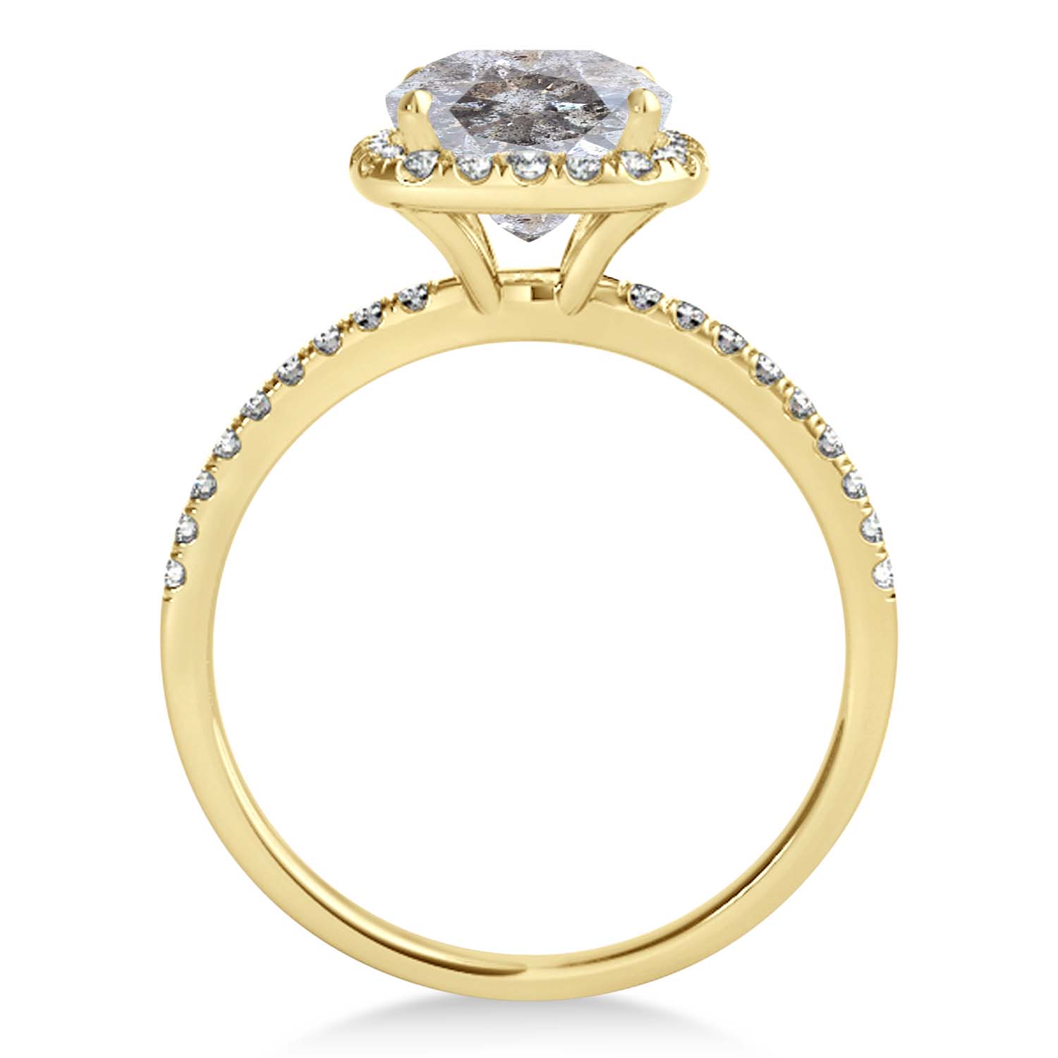 Cushion Salt & Pepper Diamond Halo Bridal Set French Pave 18k Yellow Gold 2.14ct